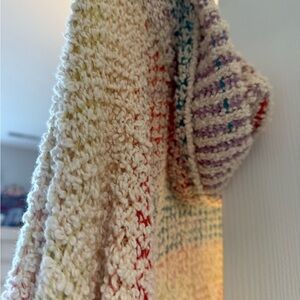 Free People Cream Bouclé Shrug with Pastel Stripe Accents